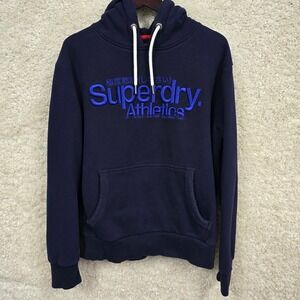 Superdry Athletics Hoodie Navy Blue Embroidered Logo Mens Size 2XL Y2K